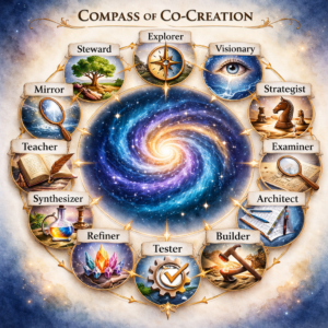 Compass of Co-Creation sigil representing aligned navigation, agency, and Human–Universe CoCreation