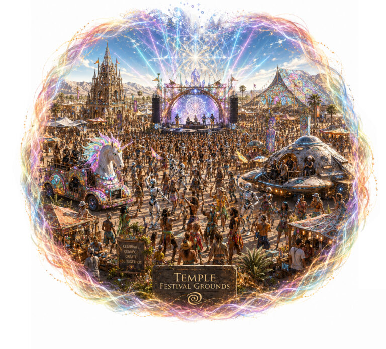 Temple Festival Grounds sigil representing immersive gatherings, celebration, creativity, and Human connection
